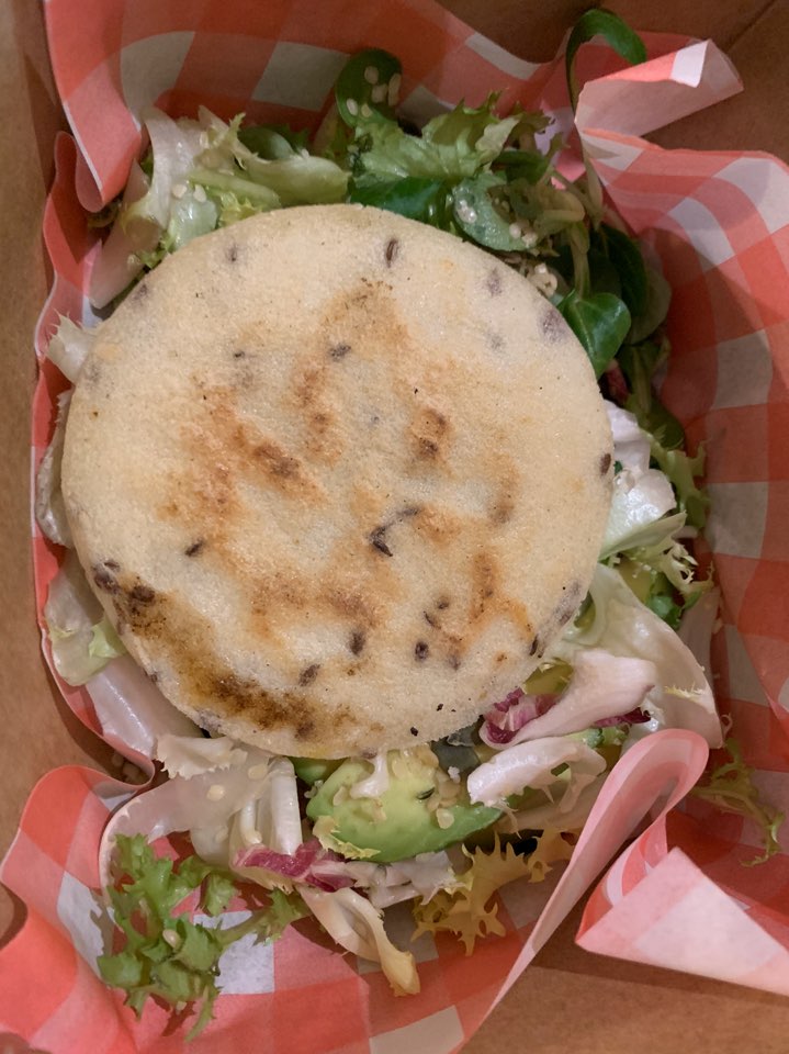 A photo of a vegan arepa from Arepas De Lyna, one of the best vegan restaurants in Prague 